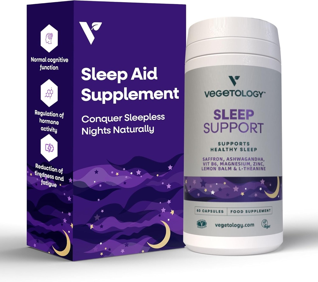 睡眠支持 Vegan 补充品(60 Capsules)——成人和儿童深眠补充品——睡眠冷静食品补充品——健康睡眠援助——帮助睡眠的补充品