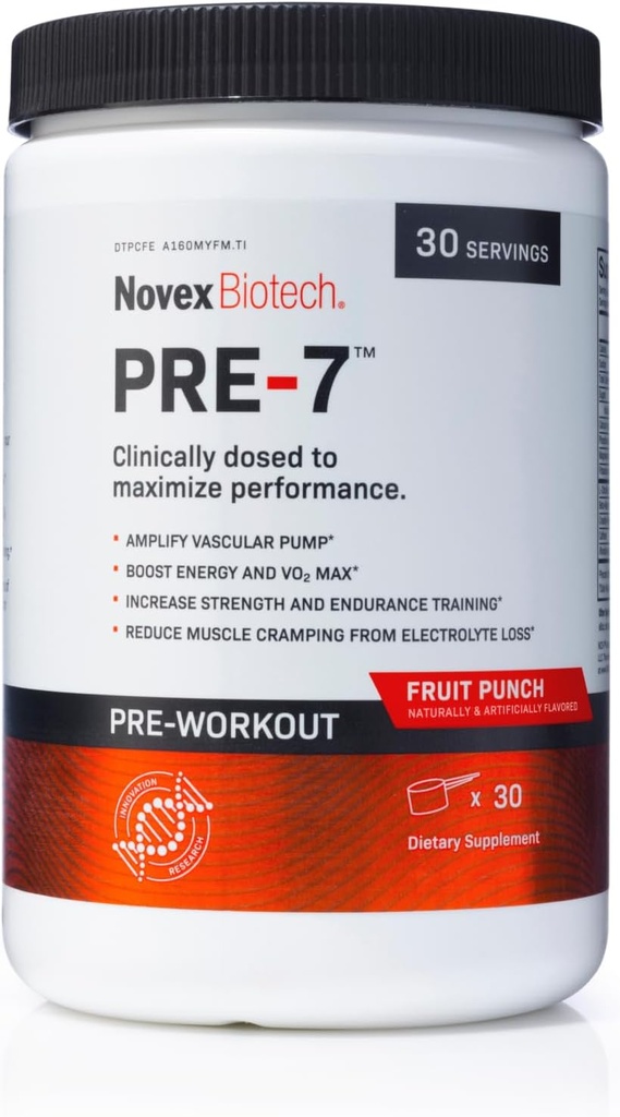 Novex生物技术 PRE-7 男子预研粉 -- -- 助力能量、焦点和最大VO2,支持长时间锻炼中的水分*,水果扑克