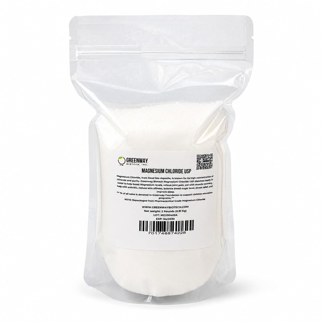 Greenway Biotech, Inc. Organization Magnesium Chloride USP Supplement 100% Edible Cloruro de Magnesio Comestible Powder (Pharmacial grade) 纯Ph. EUR, BP, USP → 2英镑