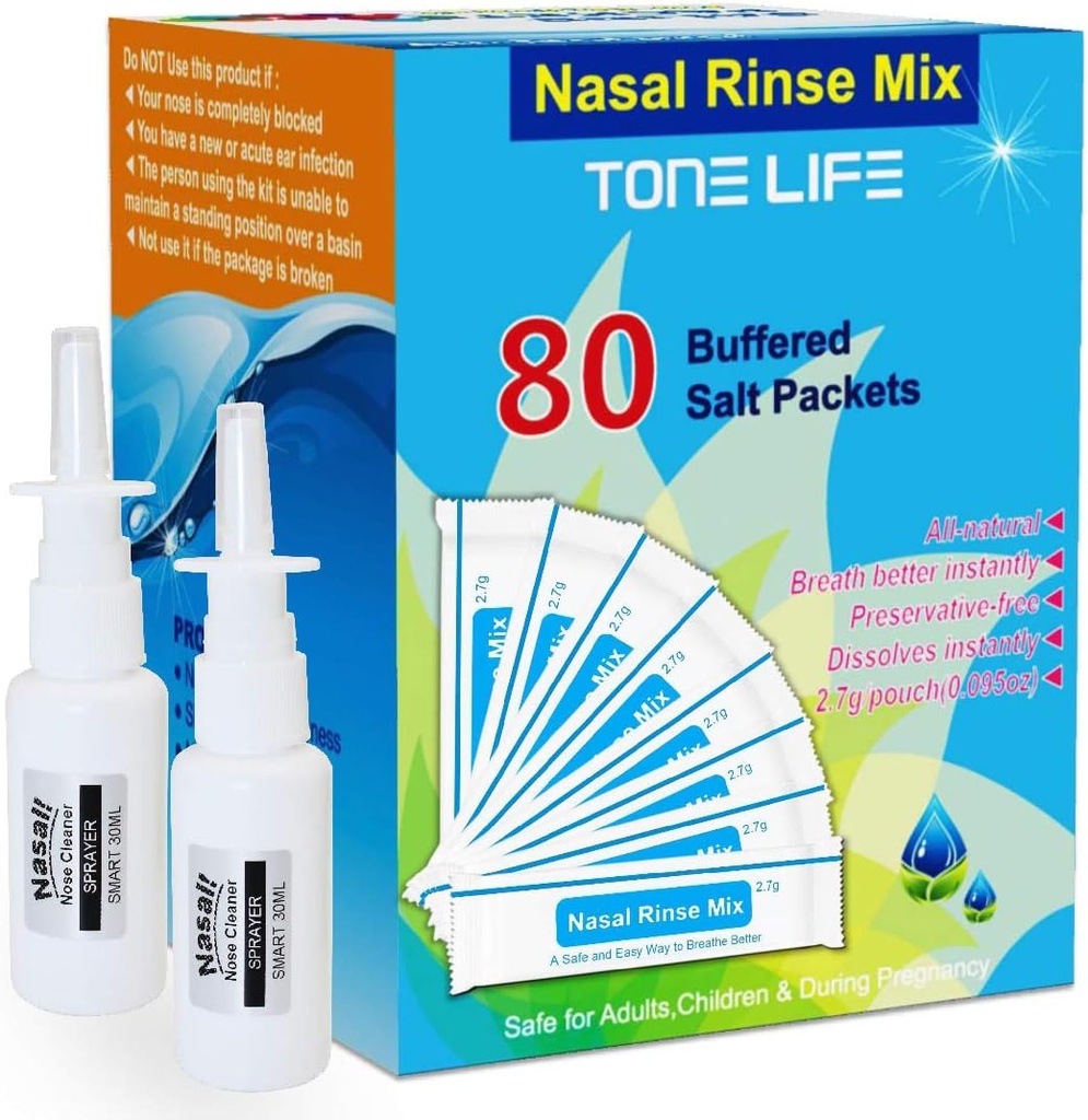 TONELIFE 80 Constitute Saline Nasal Care Refachs +2 Nasal Sprayer - Nasal Salt 2.7g 每袋 2.7g 装填 Kit 80 缓冲盐包 300ml 500ml Sinus Rinse Kit - Nase - Nasal 清洗瓶