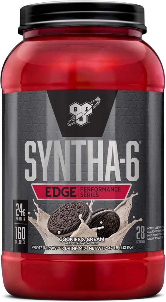BSN SYNTHA-6 边缘蛋白粉,配有水解Whey,Micellar Casein,牛奶蛋白隔膜,低糖,24g蛋白,Cookies N Cream,28种服务