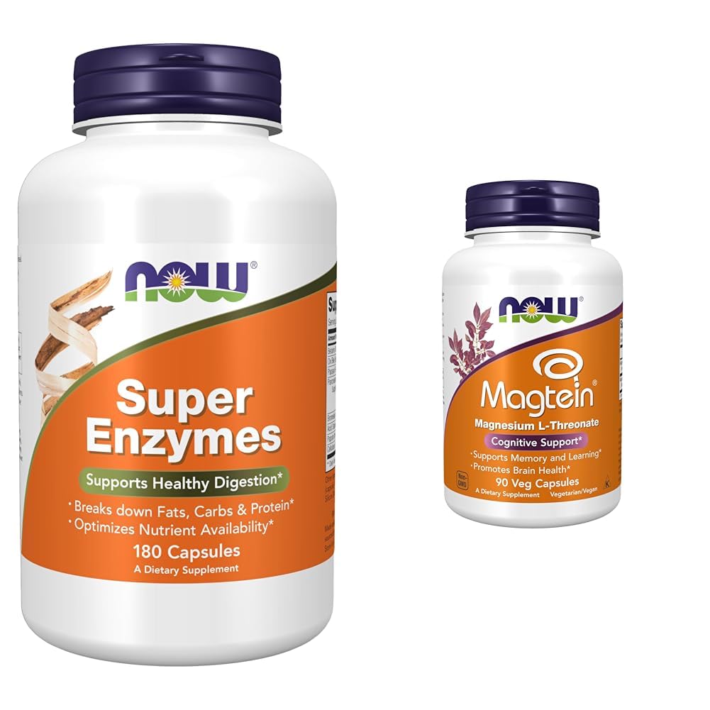 Super Ezymes,与Bromelain、Ox Bile、Pancreatin和Papain共同设计,180 Capsules & Suppers,MagteinTM,具有镁(Mg)专利形式,认知支持*,90 Veg Capsules