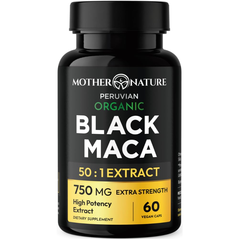 Black Maca Root 50:1 摘录 37,500mg – 60 Capsules Perual Organic Perual Maca Peruana 男子高概率能源,Mood & 性能支持 | Vegan, Non-GMO