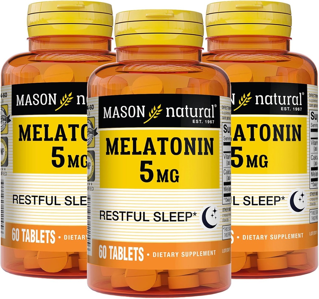 MASON NATURAL Melatonin 5毫克与B6和钙 -- -- 自然睡眠援助、支持健康睡眠和休息,60张(第3页)