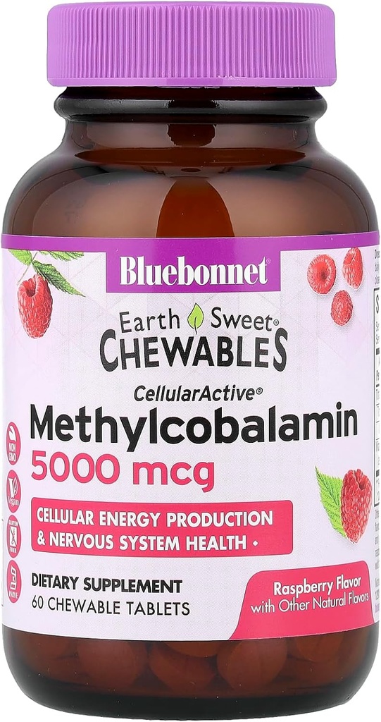 BlueBonnet 营养 地球 甜菜 甜菜 细胞活性 甲基Cobalamin, Raspberry, 5,000 mcg, 60 块可切片