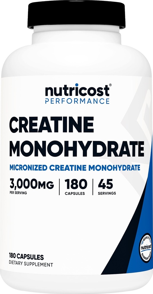 Creatine 单水合物 3,000mg, 180 capsules (750mg Per Capsule) - Gluten Free, 非 GMO