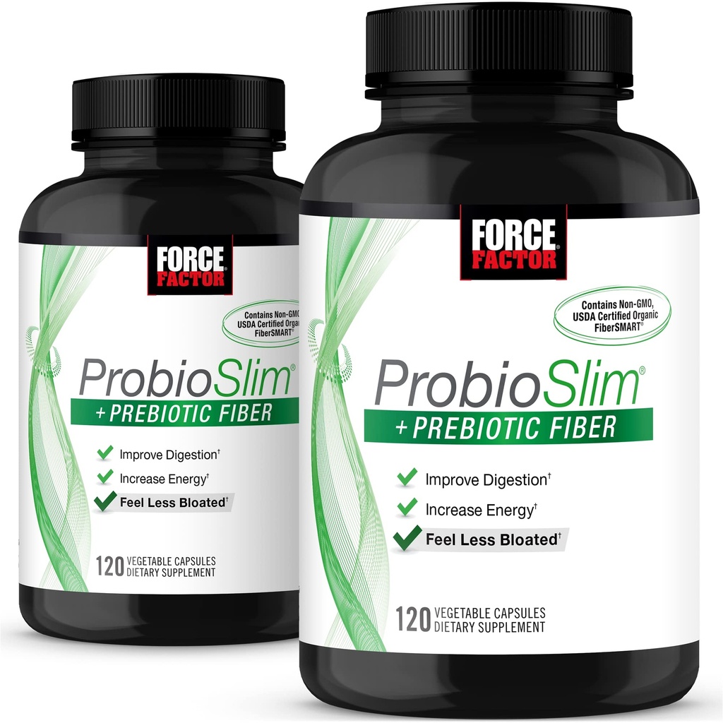 力因子 ProbioSlim + 预生纤维、男女代谢促进器、消化健康支持、绿色茶叶提取器和胡斯克纤维 Psyllium 120 Counter (Pack of 2)