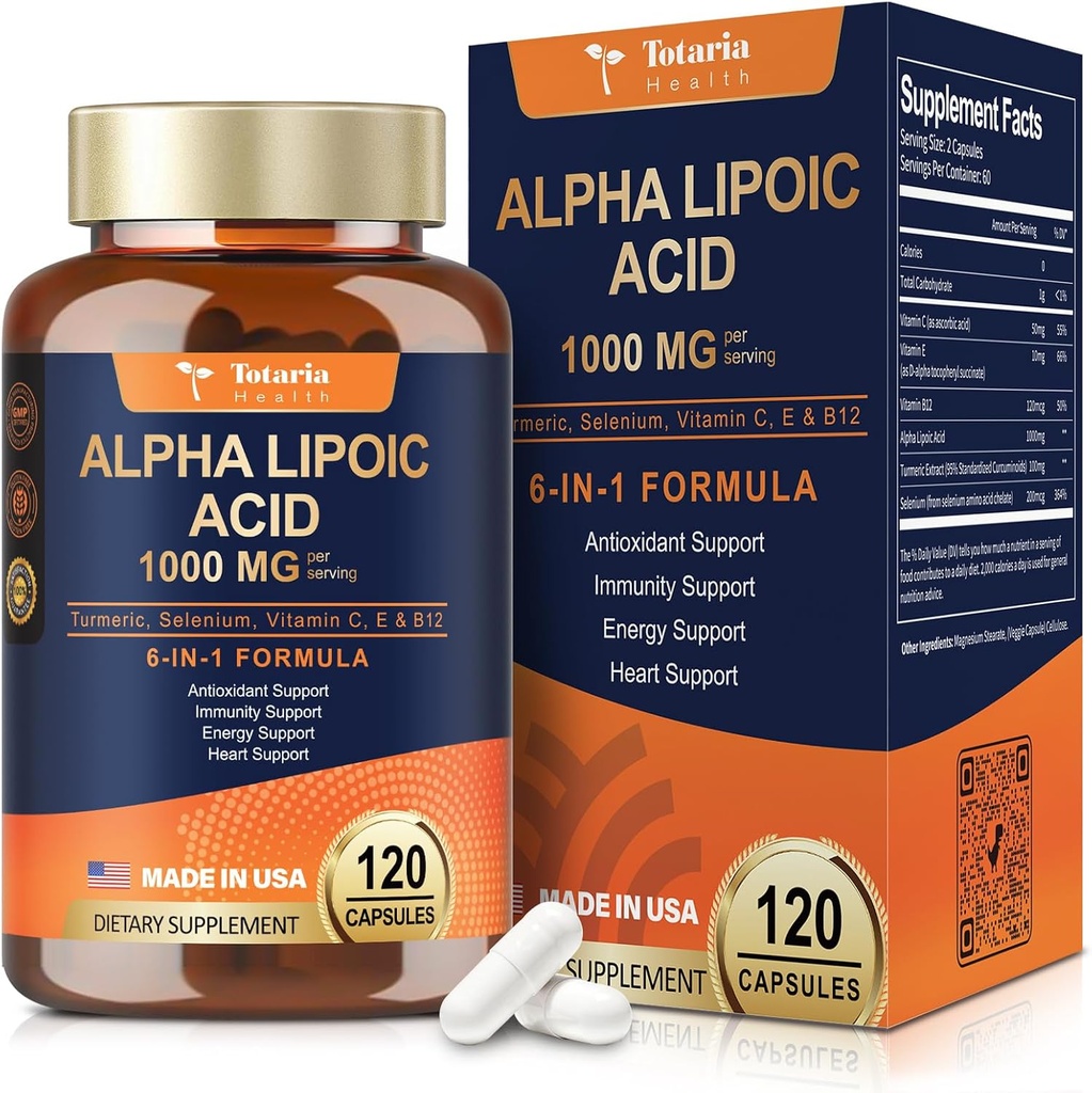 Totaria Alpha Lipoic Acid - 1000mg ALA 神经病支持抗衰老和总体健康补充卡普尔