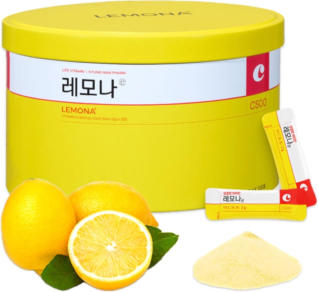 LEMONA官方维生素粉500mg 韩语补充辅料Immune支持B6,B2,On-The-Go包装 维生素健康生活,易取每日能量助推 韩国食品小吃柠檬(120Sticks)