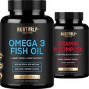 维生素B 复合体和Omega 3 鱼类油 - B 维生素B 1,B2,B3,B5,B6,B7,B9,B12和Biotin - 鱼类油 2000mg,800mg EPA和600mg DHA - 能源,豁免,联合,大脑和心脏健康