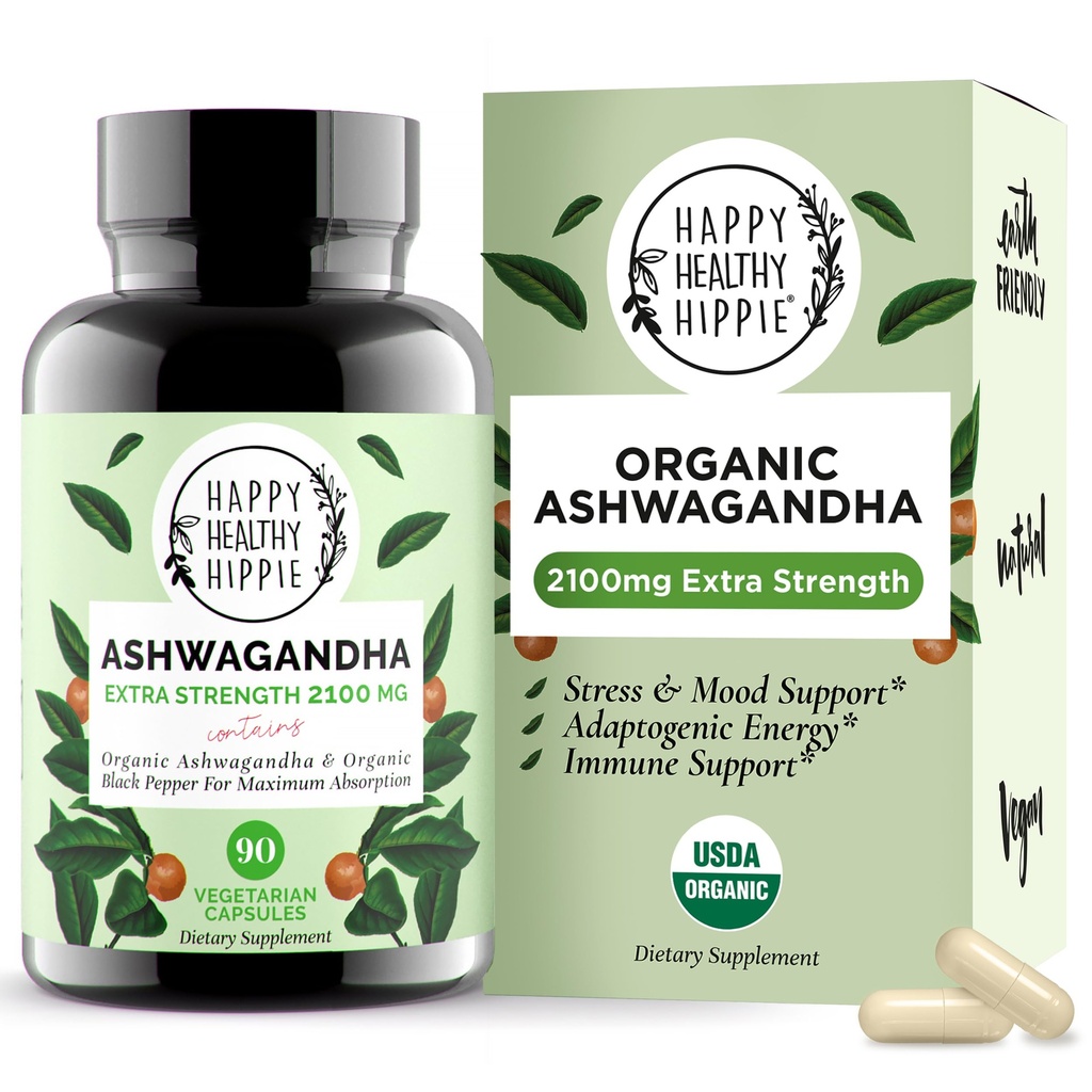Ashwagandha Capsules 2100mg – 压力救济补充剂 – 额外力量,100% 草药,能源,Mood & Cortisol 管理器,包括高吸收的黑辣椒 – 非GMO, 90 Ct