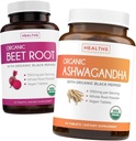 Beet Root & Ashwagandha (1-Month Supplement) 生命能量混合剂 - 有机 Beet Root with Black Pepper for accept 1250mg (60  Tablets) & Organic Ashwagandha with Black Pepper 1350mg per serve (60 Caps) 有机甜菜根与黑胡椒(60 Caps)