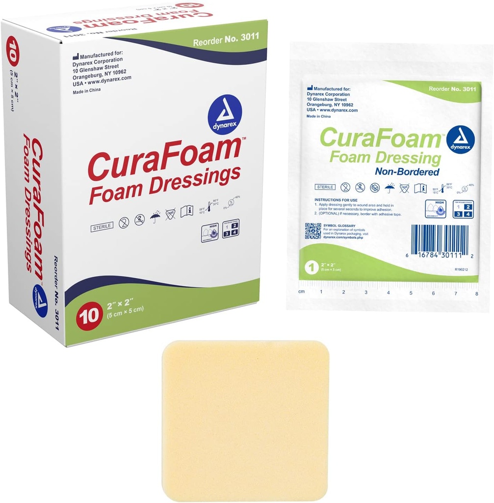Dynarex 3011 CuraFoam 泡沫穿戴、非边境、恐怖、提供口服和摩擦伤病护理,2“×2”,包装10