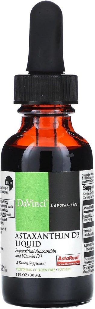 Davinci 实验室 Astaxanthin D3 液体 - 1 fl oz