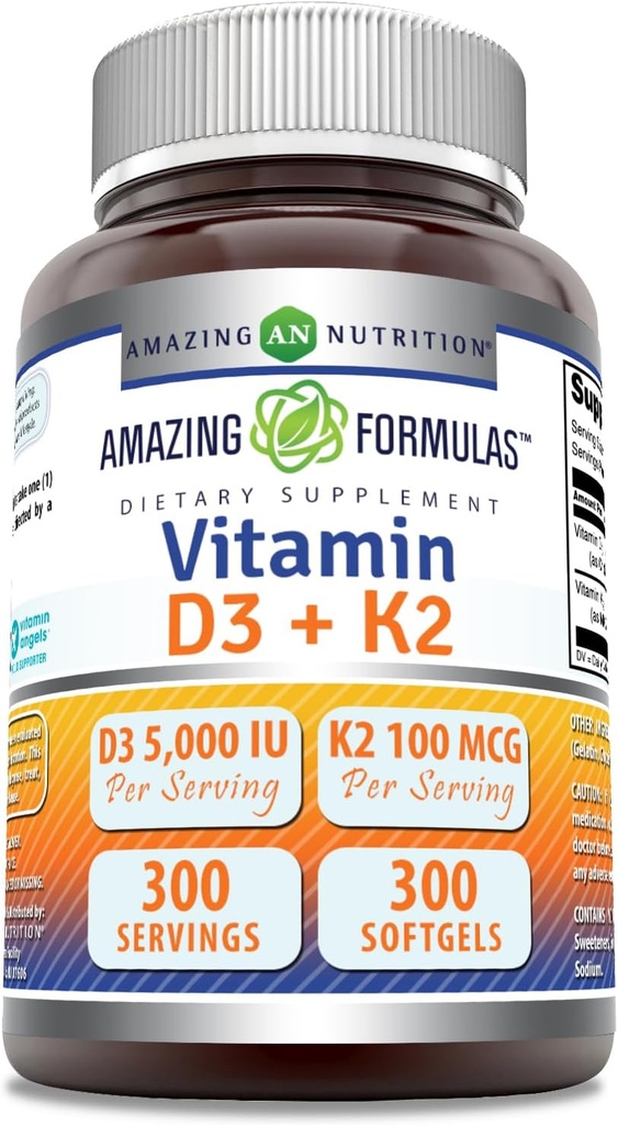 神奇的维生素D35000 IU配有维生素K2100Mcg + D3 + K2 复合增量 + 软胶 → 非GMO → Gluten - Free → 美国制造(1 Pack, 300 Count)