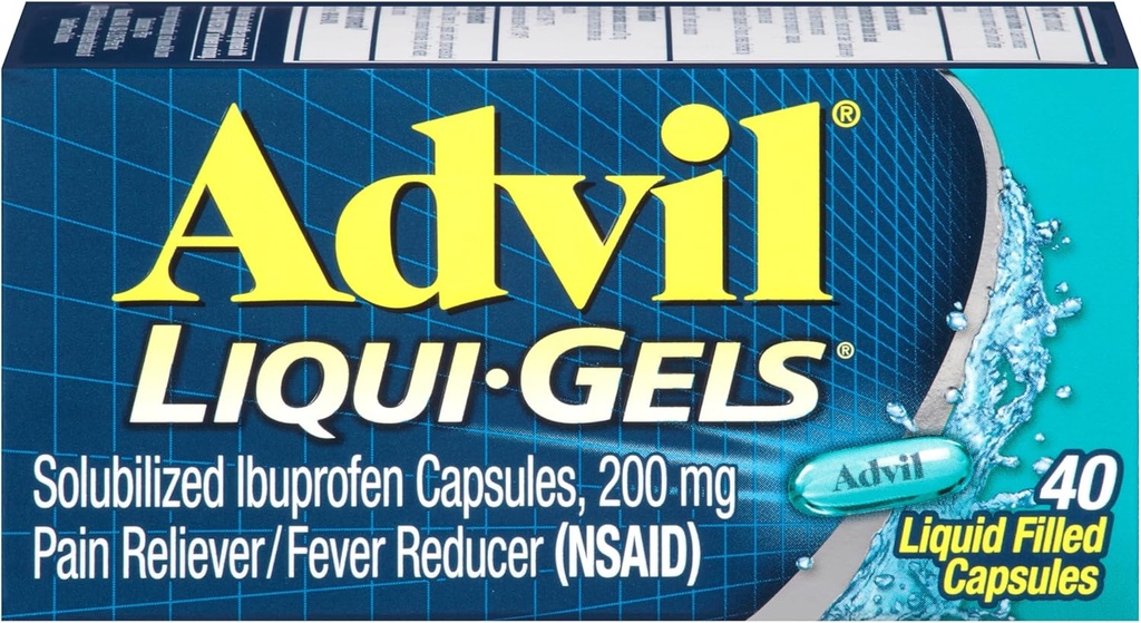 Advil Liqui-Gels 疼痛解脱器和减热器,用Ibuprofen 200mg为成年人治疗头痛、背痛、月经疼痛和联合疼痛解脱 -- -- 40个液体填充盖子