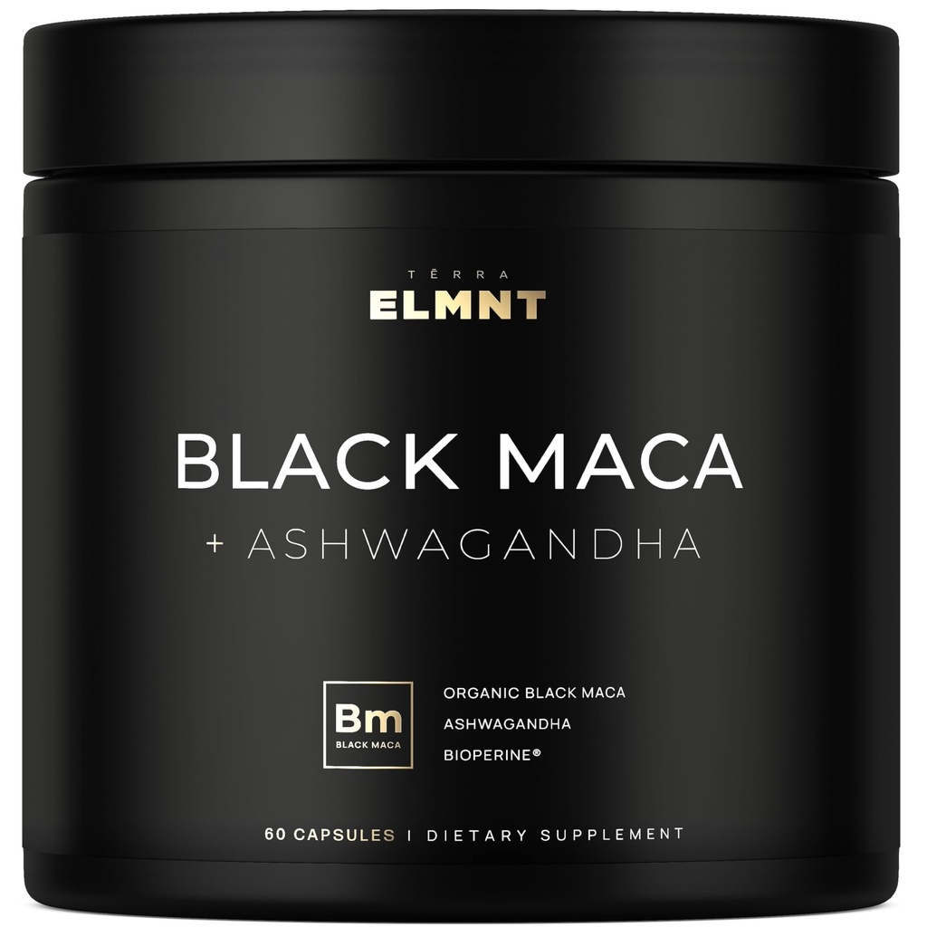 ELMNT 40000mg 40x 强力有机黑马卡根 W. Ashwagandha - # 1 最高概率 黑马卡根顶盖用于男性 Supplement 40:1 摘录 - 100%纯马卡 Peruana Maca Powder Pills Gelatinized