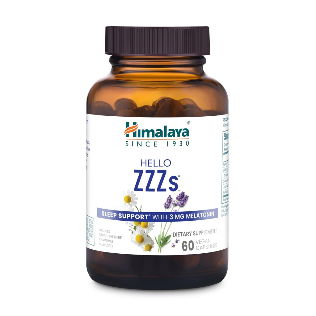 喜马拉雅 Hello ZZZs,60天供应 - 草药睡眠补充剂,与梅拉图宁,GABA,L-Theanine,Lavender,Chamomile和莱蒙巴尔姆 - Vegan,Non-GMO,Gluten Free,60 Capsules.
