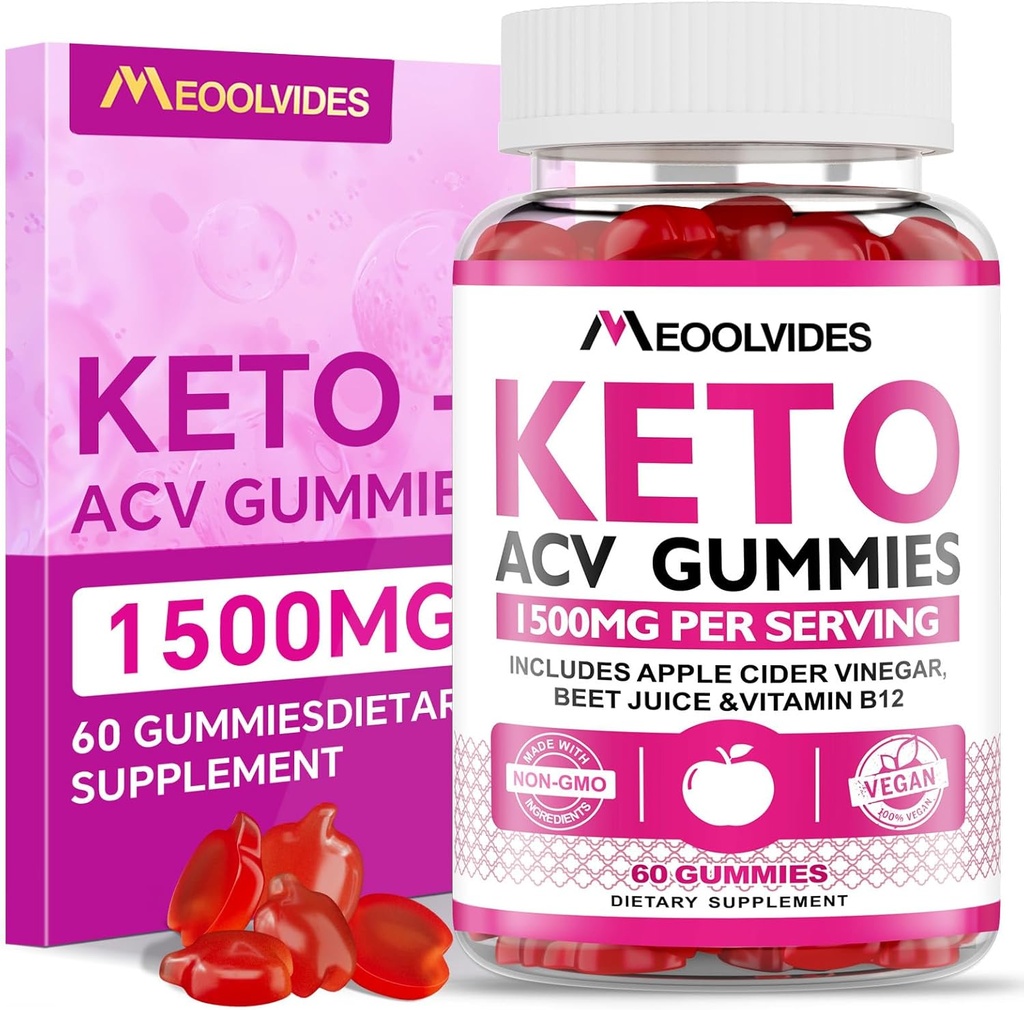 Keto ACV Gummys - Apple 苹果苹果苹果酒Vinegar 配B6 & B12, Vegan, Gelatin-Free, Keto 支持, Detox cleanse, Non-GMO, 男女, 60 Counter