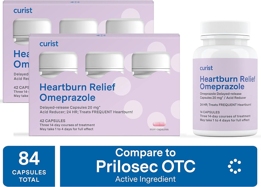 Curist Omeprazole 20mg Bulk 84 cm (2 acks of 42 cm) Capsules 延迟释放 - 用于心脏灼伤救济的酸性复方药 - Omeprazole Magnesium 20.6mg 84 Capsules