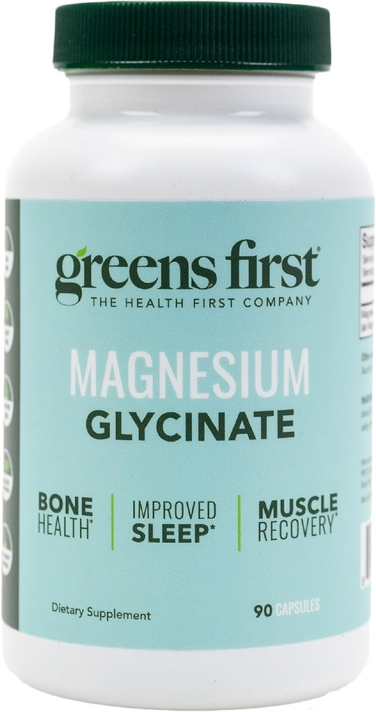 Greens First Magnesium Glycnate 补充 - 可能支持心脏健康,肌肉健康,支持代谢 - 更好的吸收率 - 90 蔬菜卡普尔