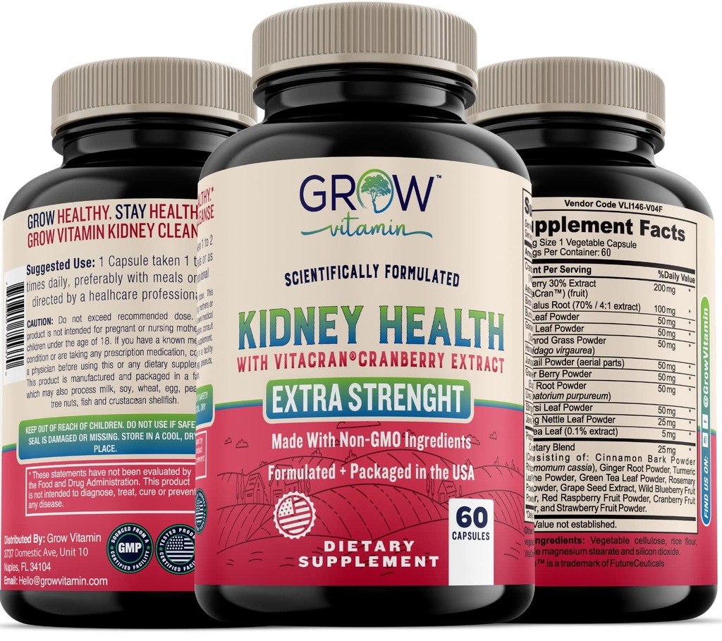 种植维生素Premium Kidney cleanse Supplement – 配有 Cranberry 抽取帮助支持健康Kedneys 和 Urinary Tract 支持的强力Kedney 支持公式 – 60 蔬菜 Capsules