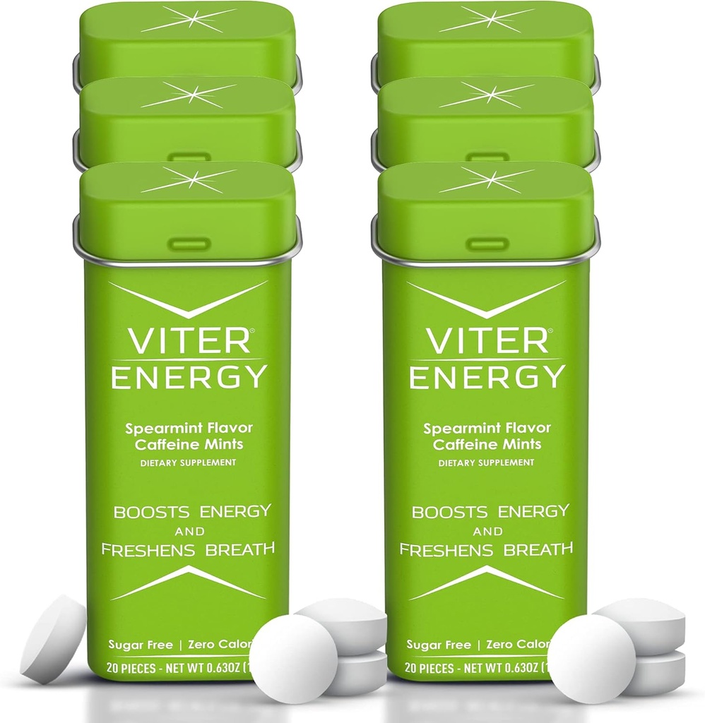维特能源40mg 咖啡因薄荷 - 无糖, B 维生素, Vegan, Boosts Fast Energized Alert Focus, Cafeined Nootropic 补充药(Spearmin Flavor, 20pcs, 6 Pack, 120pcs 共计)