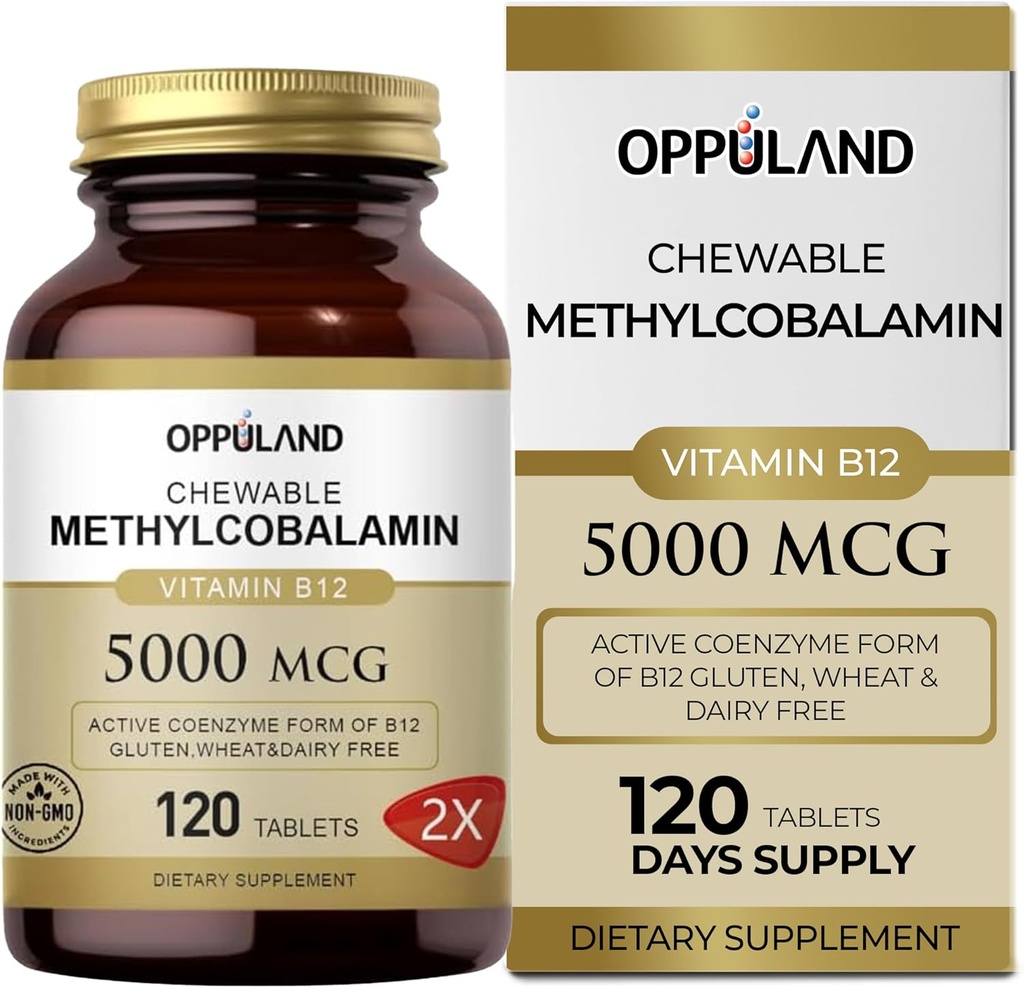 甲基B-12 5000mcg 与福拉提-维生素B12 甲基Cobalamin亚语片 - 支持能量和大脑功能 - Vegan 补充 - 橙色 flavor - 120 计数