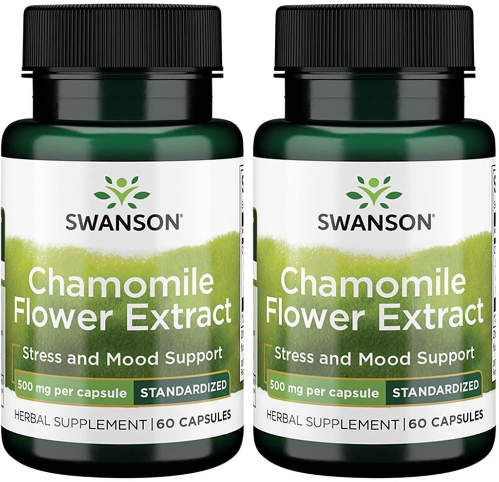 Swanson Chamomile Flower 抽取500毫克 标准到1.2% Apigenin 6毫克/Capsule 60 Capsules(2包)