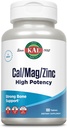 KAL Cal/Mag/Zinc 1000mg 钙、400mg 镁和15mg 锌 | 骨、肌肉、心脏和免疫支持 | 100ct, 33 Serv