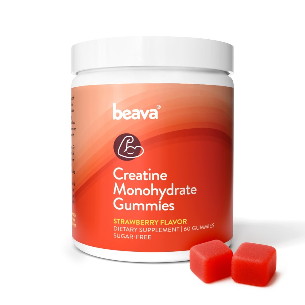 Creatine Monohydrate Gummies - 30 Servings - Vegan Creatine Chews for Muscle Growth, Muscle Recovery, Workout Recovery, Anaerobic Endurance - No Loading Phase - No Bloating - Strawberry - No Sugar