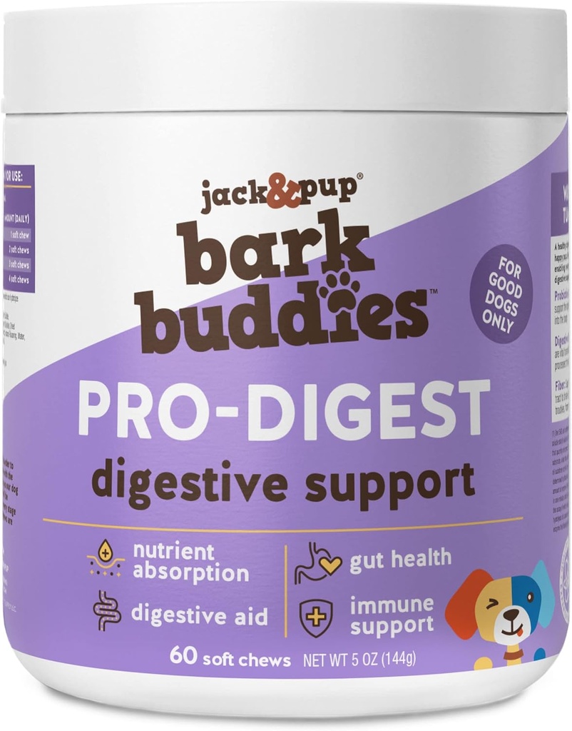 Jack&Pup Probiotic Chews for Dogs - 狗 Probiotic Chews 中小型- Probiotic Chews Probiotic Small and Midical - Progest Bark Buddies (最高40磅) 幼狗 Probiotic Dog Chews, 宠物 狗 Probiotics - 宠物 Probiotics (60cm)