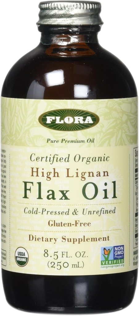 Flora Organical Flax High Lignan Oil 17 oz - 冷压和未精炼 - 非 GMO & Gluten Free(无转基因)