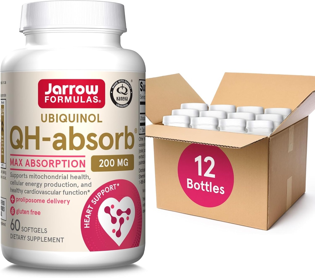 Jarrow Formules QH-Absorb,200毫克,Ubiquinol健康心血管功能膳食补充剂,60软胶,60天供应(PACK OF12)