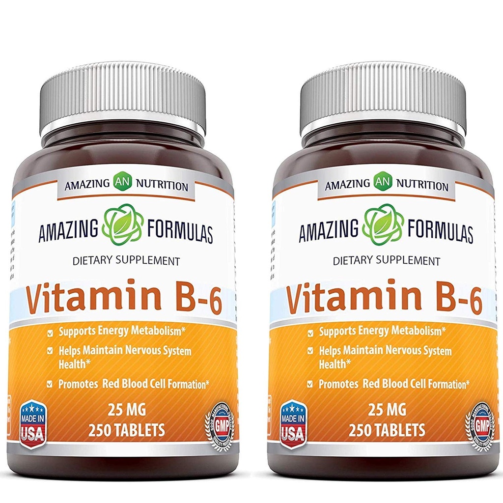 神奇的维生素B6 Pyridoxine 25mg 250 平板电脑 Supplements QQ Non-GMO QQ Gluten Free QQ 在美国制造(2包)