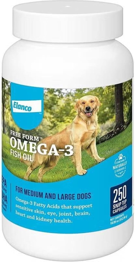 Omega-3 中型和大型狗的鱼油液体补充剂,250
