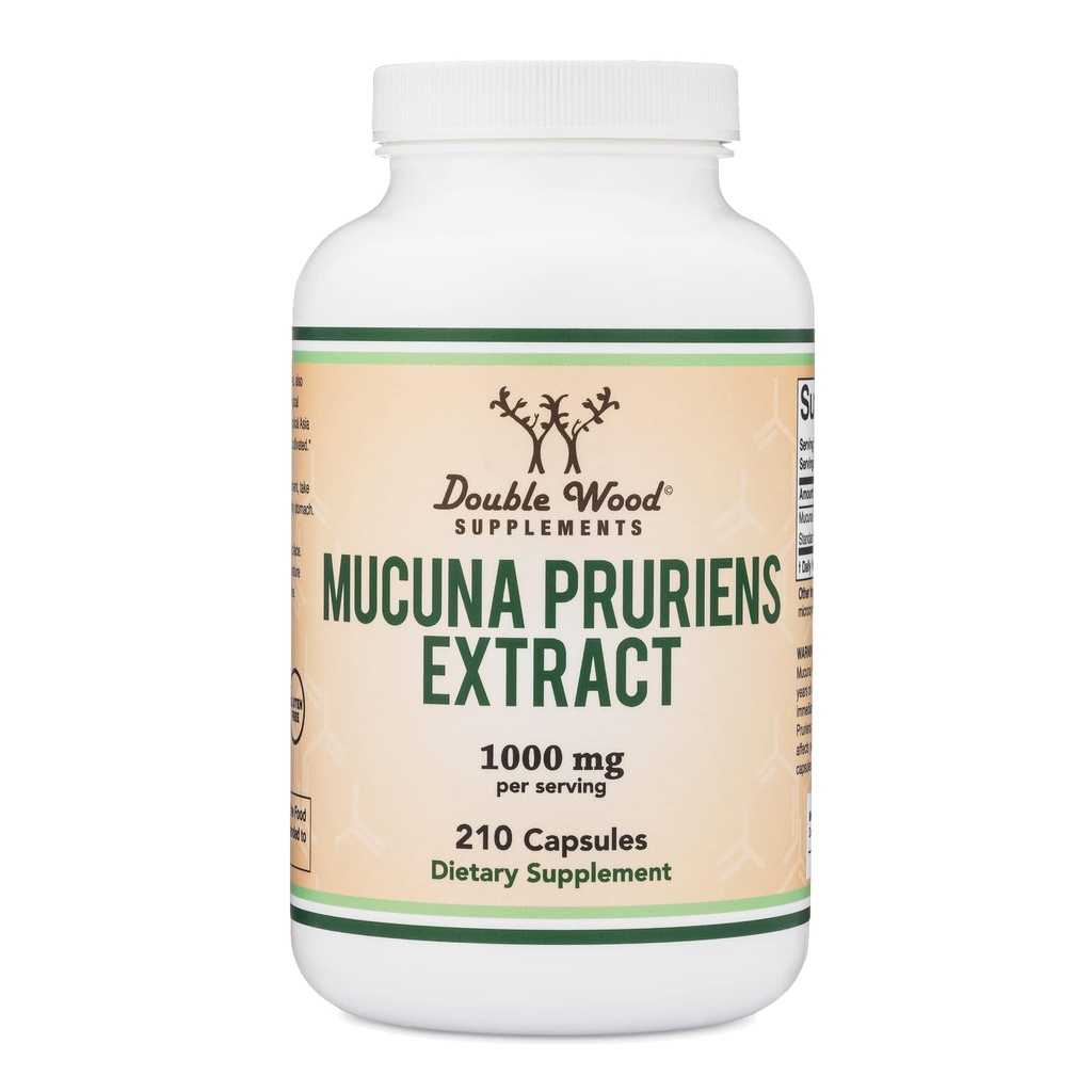穆库纳·普鲁林斯(Mucuna Pruriens) 提取卡普苏莱斯 - 多巴明助推补 - 210 计数,1000 mg per service, 20% (来自天鹅绒豆) (用于Mood和动机支持) 第三方 双木测试