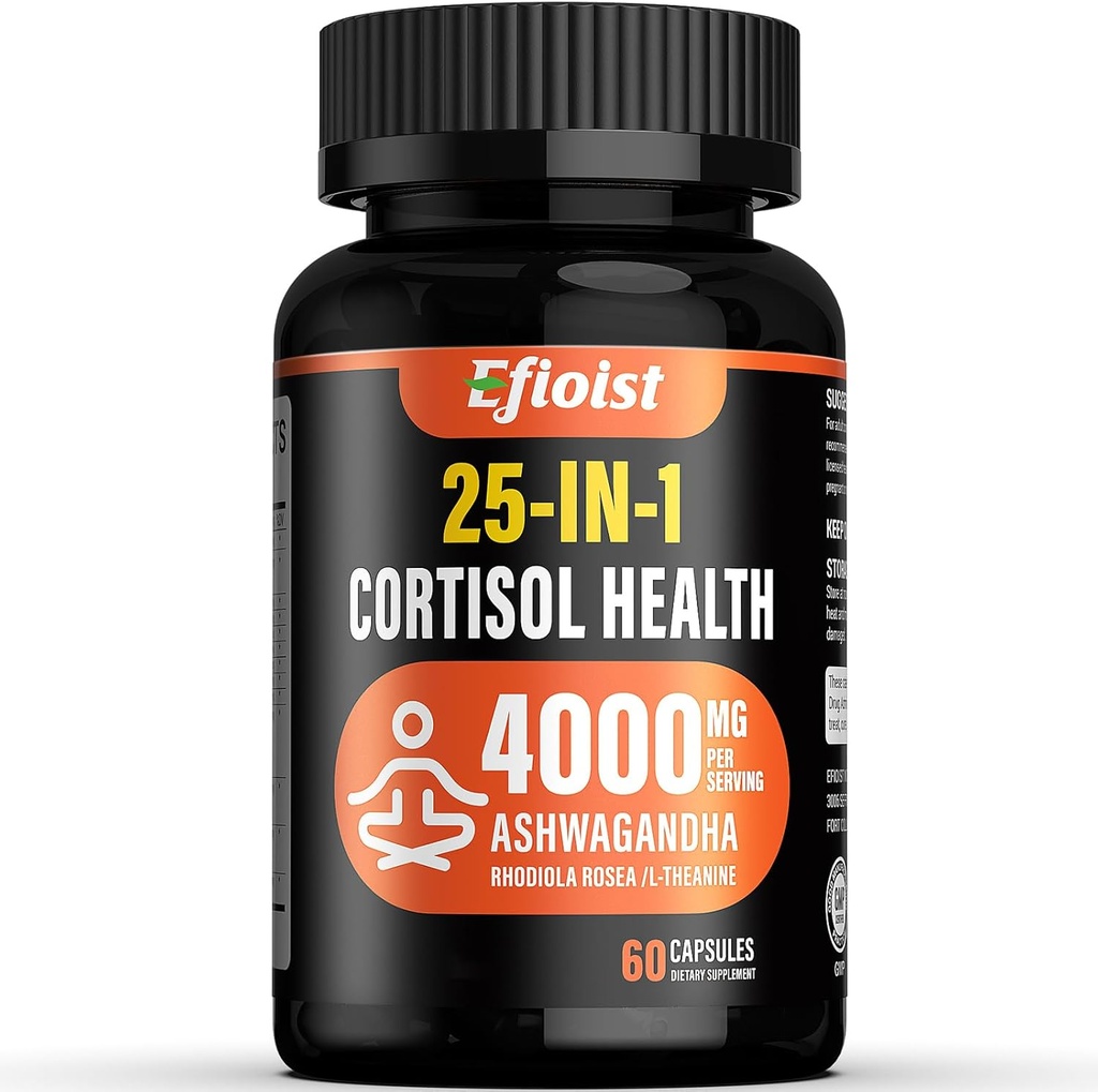 科尔蒂索尔健康补编,25-in-1的男女科尔蒂索尔减排器,与Ashwagandha、Rhodiola Rosea、L-Theanine的科尔蒂索尔补充器,用于Mood、Focus、睡眠支助、2个卡普尔