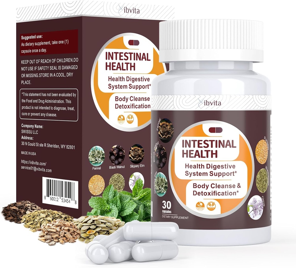 Gut Health Cleanse Detox Capsules - 腹肠清洁剂与蠕虫木,黑胡桃,大蒜块,Clove 支持 Colon Cleanser & Digestion System for Women & Men, 30 Caps (英语).