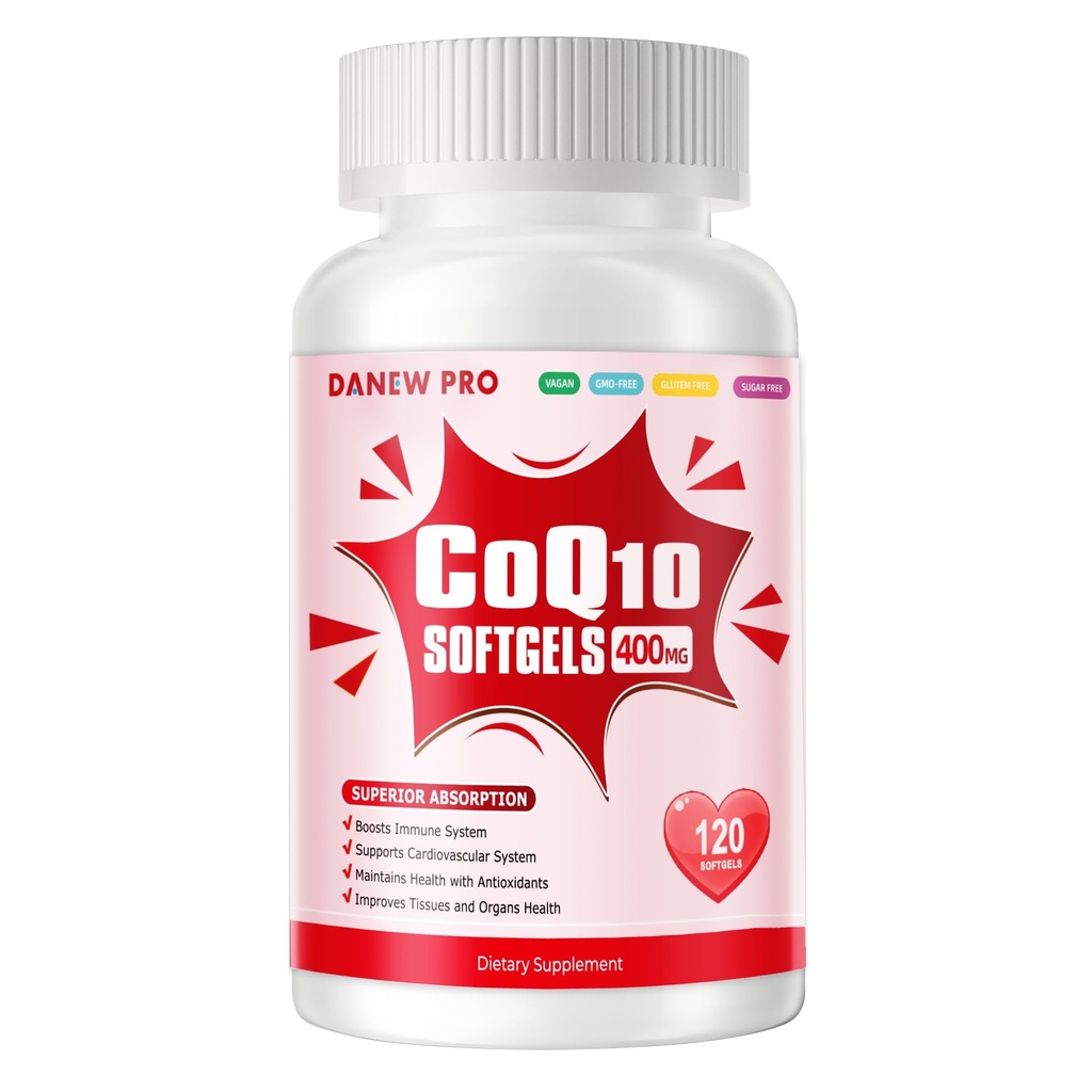 CoQ10-400mg-Softgels配有PQQ,BioPerine & Omega-3,Coenzyme Q10(Ubiquinone) 高吸附剂,强抗氧化剂,支持心脏和能量生产,120种服务品的补编