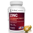 Berg Zinc博士用镁、维生素D3、硒、和铜加固剂 -- -- 男女锌补充剂 -- -- Immune、皮肤、毛发和钉子支持的切合锌* -- -- 60个卡普尔