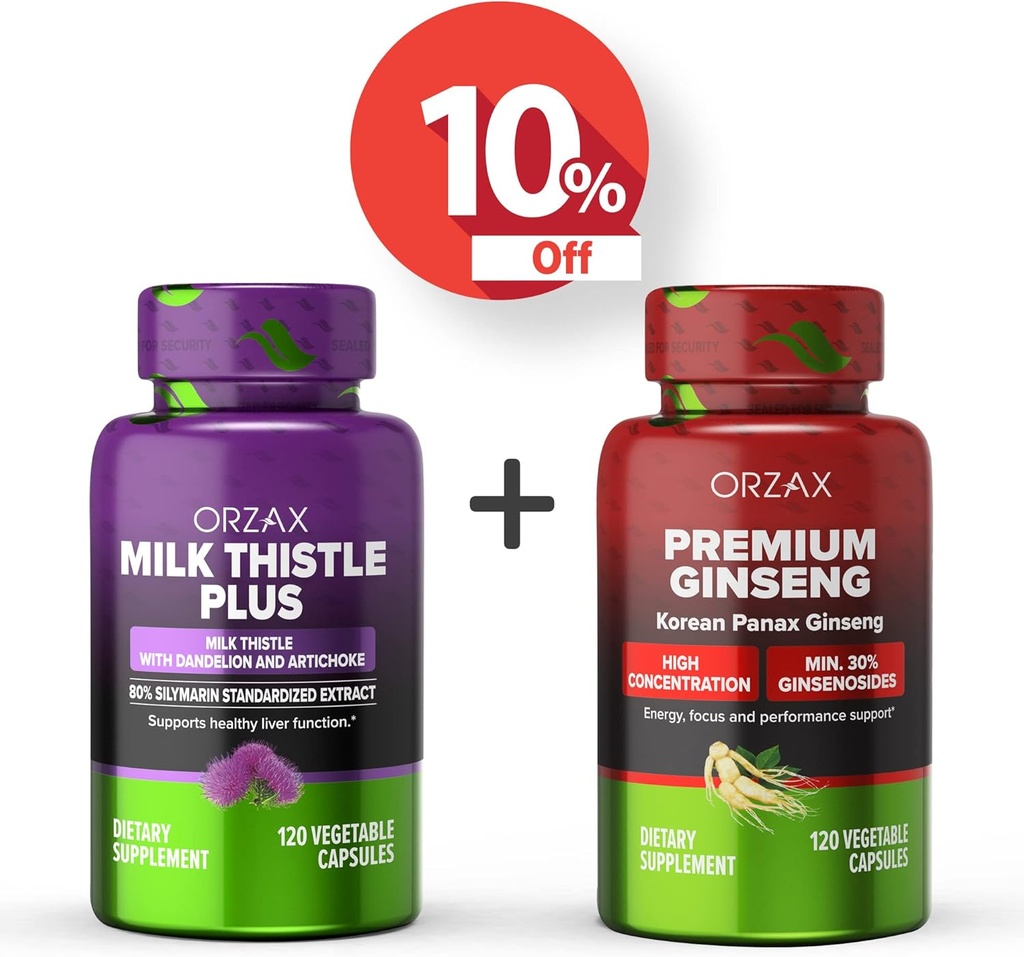 ORZAX 牛奶硝酸盐加120 维加塔式瓶盖和Premium Ginseng 120 维加塔式瓶盖
