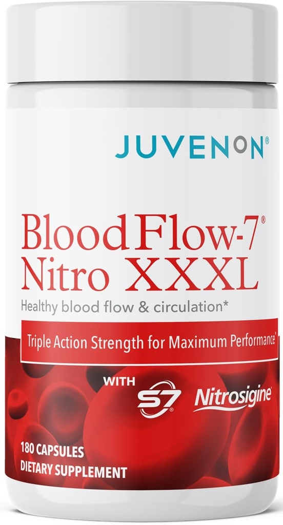 Juvenon BloodFlow-7 Nitric Oxide 配硝基西辛-改进最大吸收的公式 - 循环促进器,血压,胆固醇支持(180个计数(一包))