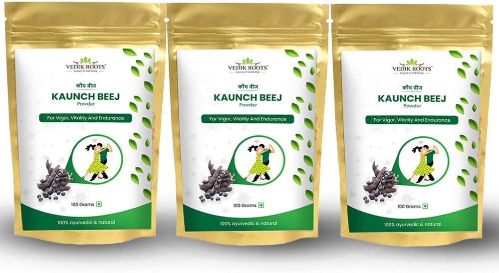 Kaunch Beej粉 – 天然 Ayurvedic Herb for Daily Wellness 100%纯度 & Vegan 100g Every(3包)