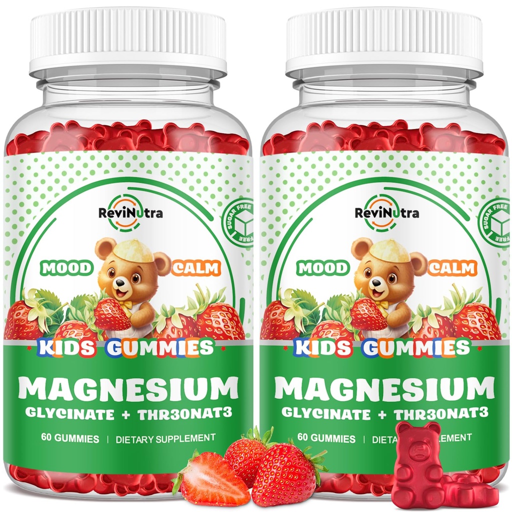 复合镁(Magnesium Complex Gummys) - 儿童与成年人的可烹饪蛋白(Calm Chewable Gummys for Kids & Adults) - 甘油镁(Magnesium Glycnitz) 补充-w/Omega-3,维生素B6,D3-支持镇静应激缓解,骨头,Mood,2包
