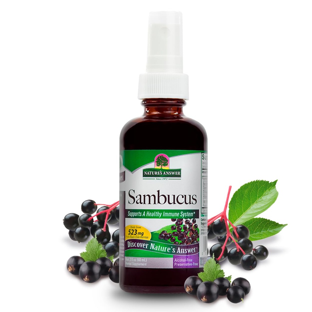 自然之答 Sambucus Spray QQ支持健康免疫系统 QQ 与滑石榆树, Sage & Echinaea QQ 无酒精, Gluten - 无胶, Kosher 认证和无防腐剂 2oz