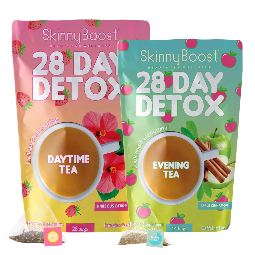 Skinny Boost Detox Tea Kit Slimming Tea for Weight, Metabolism, Energy, Bloating & Colon Cleanse – Green Tea, Herbal, Vegan, Keto, Non-GMO, Sugar-Free-2 PACK –1 Daytime Hibiscus (28 Bags) + 1 Evening Apple -(14 Bags)