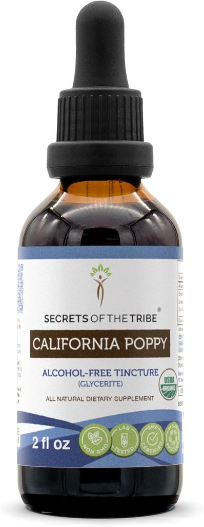 California Poppy USDA Organic Tincture | Alcohol-FREE Extract, High-Potency Herbal Drops | Made from 100% Certified Organic California Poppy (Eschscholzia Californica) Dried Herb and Flower (2 oz)