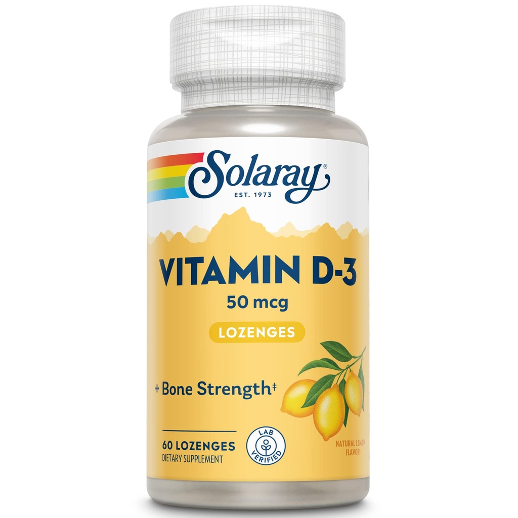 SOLARAY 维生素 D3 Lozenges 50mcg - 2000 IU D3 维生素 - 坚固的骨头,肌肉和免疫支持 - 天然柠檬火焰 - 实验室验证,60天保障 - 60 服务,60 Lozenges