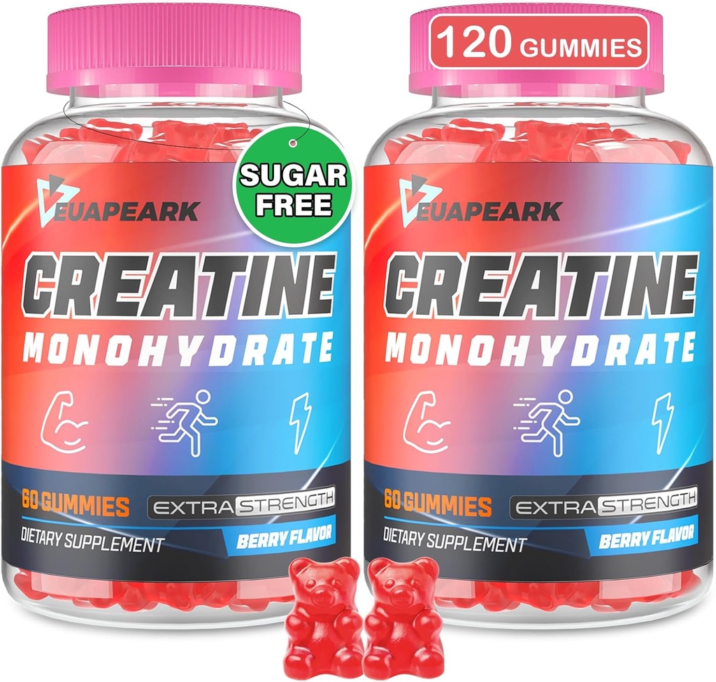 Creatine Monohydrate Gummys,《男女工作前厨师补充》,《与陶林和B6的Creatine Monohdrate》----《肌肉、力量、耐力和能源》,Vegan(Berry,120 Gummys)